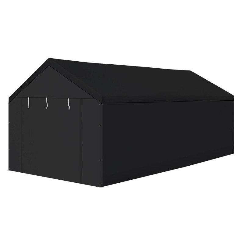 Black 10x20 Vinyl Peak Roof Carport Canopy with Sidewalls