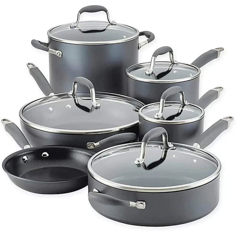 Gray Aluminum Nonstick 11-Piece Cookware Set with Glass Lids