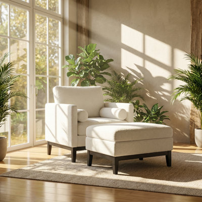 Chaise avec accoudoirs avec repose-pieds ivoire Aurelle