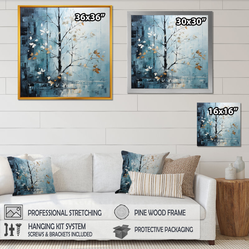 Feuilles d'érable au clair de lune, H 16 po x l 16 po x P 1 po, Cadre naturel flottant