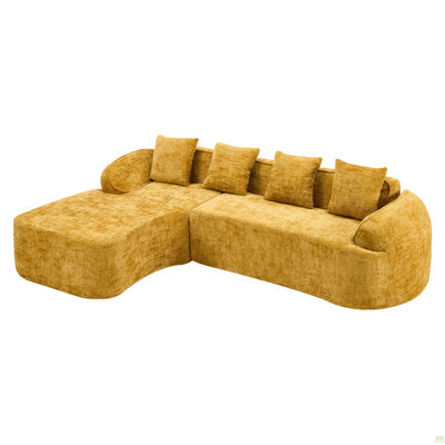 Chenille L-Shaped Compressed Sofa That Goes Well With Any Living Room. It Features High-Elastic Sponge For A Comfortable Sitting Feel,  Curved Armrests And Four Throw Pillows.