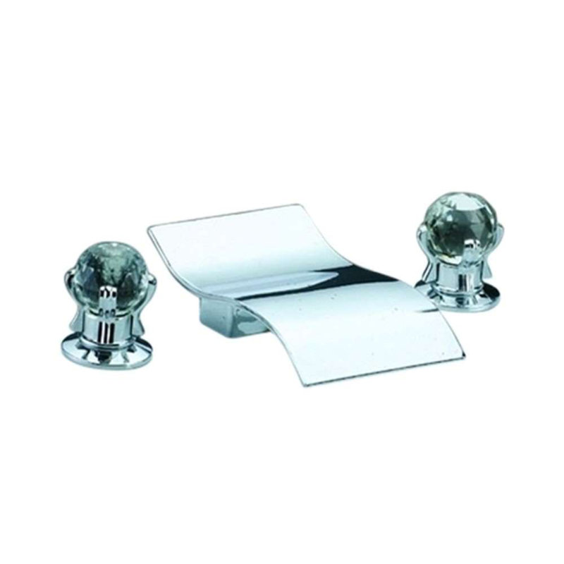 Santo Waterfall Bathtub Faucet – Dual Crystal Handles, Deck-Mounted, Chrome Finish