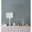 Modern Stacked Metal Table Lamp with Glass Accents and Linen Shade-512851596