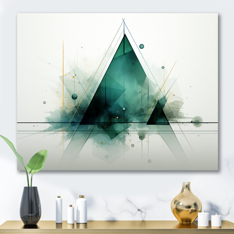 «Green Abstract Echoes Of Piramid V», art mural géométrique, Toile tendue, H 34 po x l 44 po x P 1,5 po