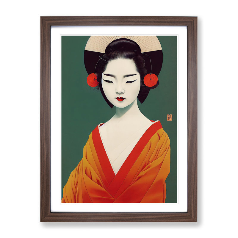 XV1022-4277X Sublime Geisha - - Wall Art, 36cm H x 27cm W, Walnut Framed Paper, White