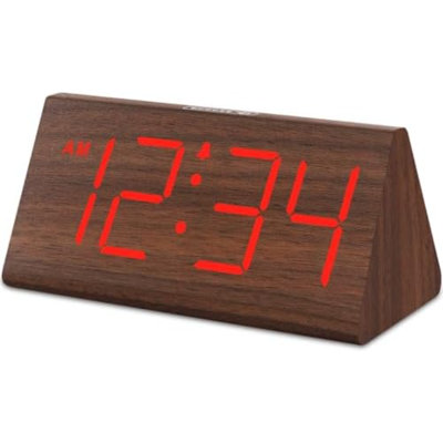 Réveil numérique en bois pour chambre ou bureau avec gros chiffres