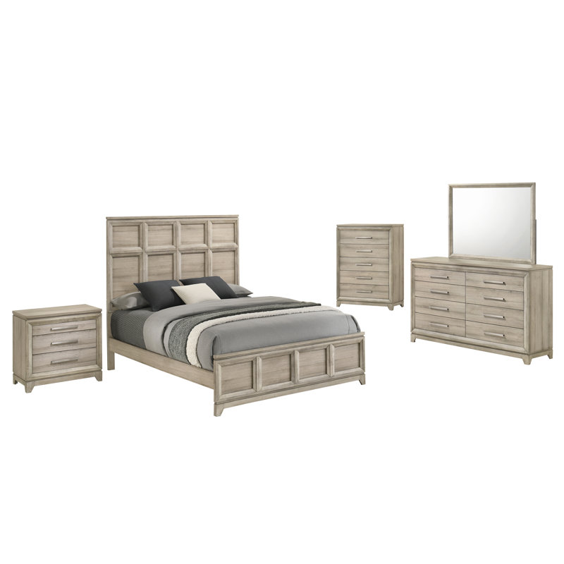 Ensemble de chambre avec lit à panneaux 5 pièces Weathered Greige, Reine