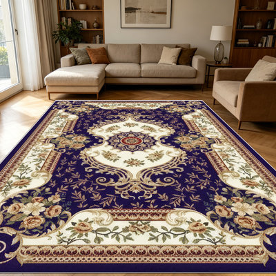 Tapis persan floral européen de 1 pièce d'époque pour le salon, doux et confortable, adapté à toutes les saisons, facile à entretenir, lavable à la machine, tapis de table sous la table convenant à la salle à manger, à la chambre à coucher, à la cuisine, au vestibule, au couloir