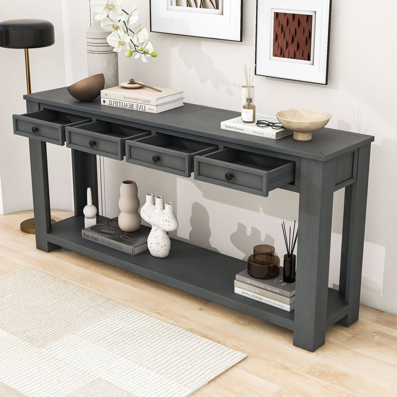 Console / canapé avec tiroirs de rangement et tablette inférieure pour le vestibule, Tanné