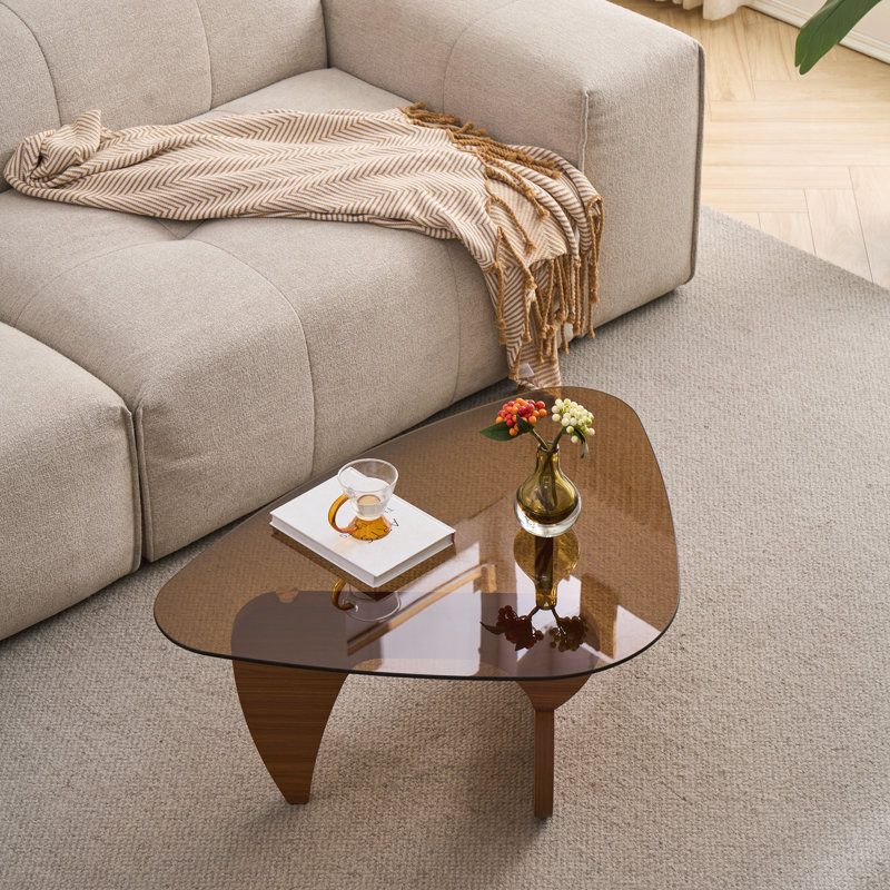 Petite table basse en verre, H 15,74 po x L 35,82 po x l 25,59 po, Brun, Brun