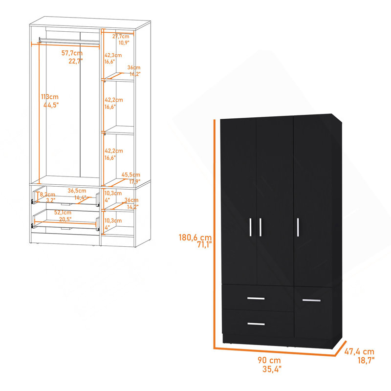 Armoire 4 portes 2 tiroirs Wenge, Wenge