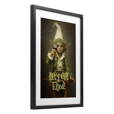 Let's Get Elfed Framed Print Under Glass, design by Tina LeCour