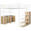 Lit mezzanine en métal blanc avec rangement: escalier, garde-robe, tablettes, casiers. Gain de place pour les espaces de plancher limités. Fabrication robuste. Options de format facile à assembler: blanc. Toutes les pièces.-1238078672