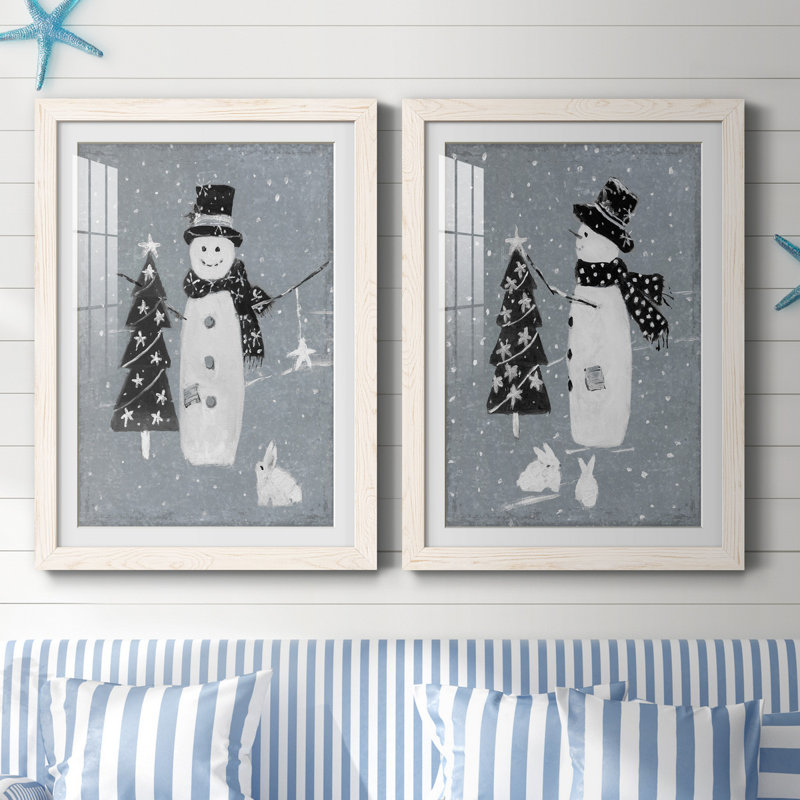 «Snowman Galvanized I», ensemble de 2 reproductions, H 31,5 po x l 47 po x P 1,5 po, Blanc, Papier encadré blanc