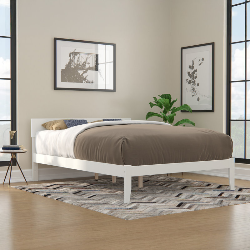 Farrah Solid Hardwood Platform Bed , White, Twin XL