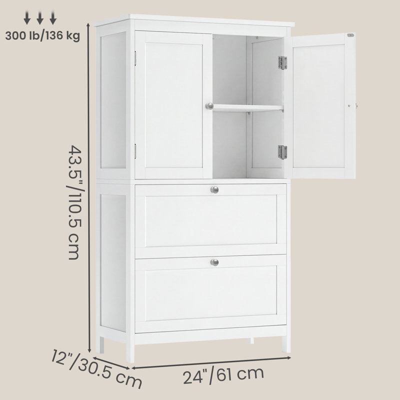 43.5" H Floor Storage Cabinet, 2-Door and 2-Drawer Cupboard With Adjustable Shelves, White
