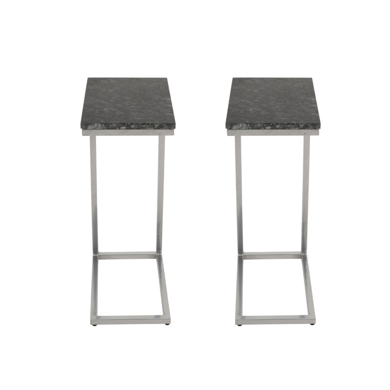Ensemble de 2 tables d'appoint Arquette, Plateau noir / base argent