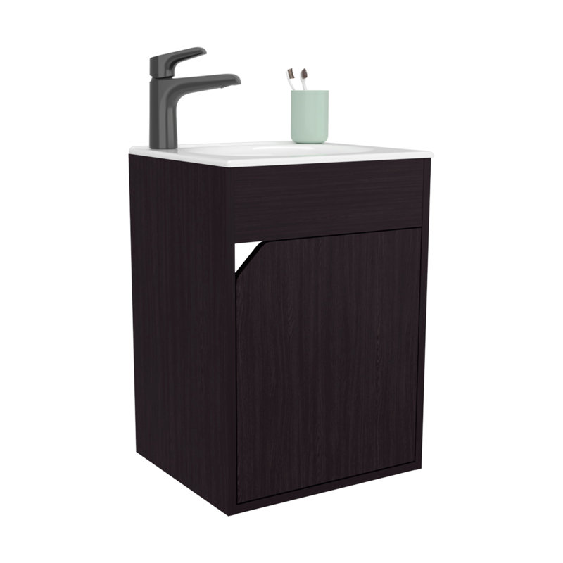 Meuble-lavabo flottant mural à une porte avec charnière européenne à fermeture en douceur pour salle de bain contemporaine au design moderne et moderne