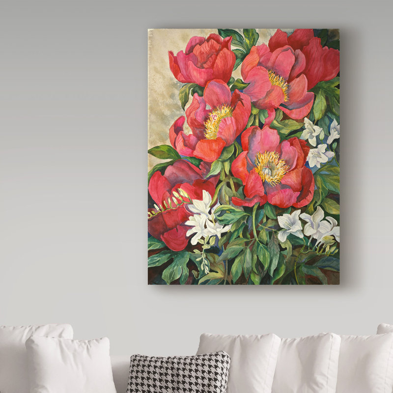 Deetra «Red Peony», reproduction de peinture acrylique sur toile tendue, H 47 po x l 35 po x P 2 po