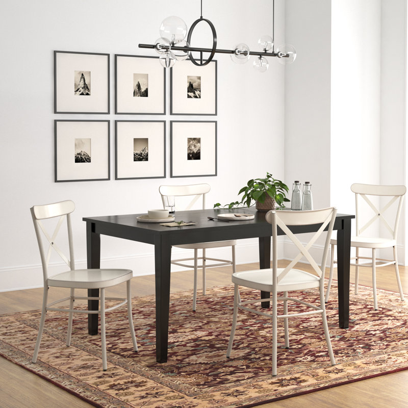 Deshandra 60" Finish Dining Set - 5-Piece, Black Dining Table And X-Cross Metal Chairs, Antique White