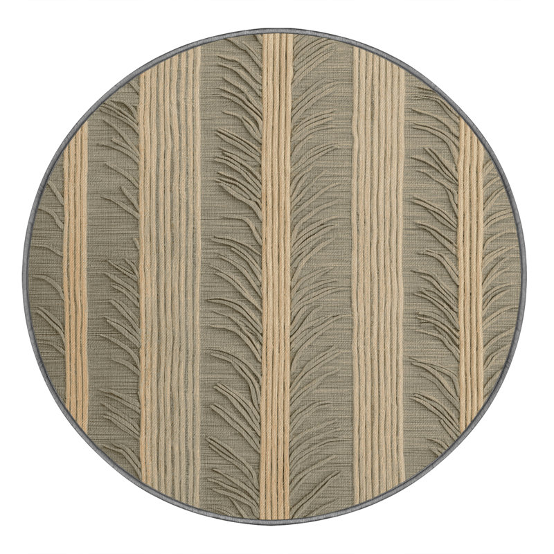 Machine Washable Botanical Brown Area Rug, Round 4'