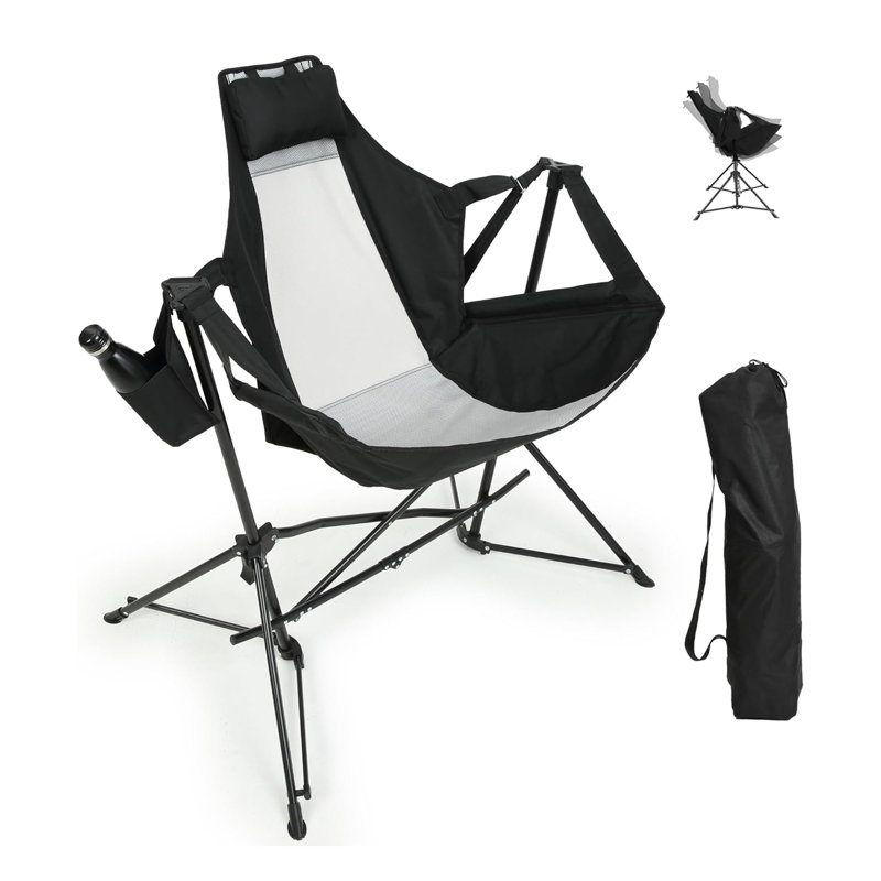 Hammock Folding Camping Chair - Outdoor Folding Portable Swing Camp Chairs with Aluminum Alloy Adjustable Back and Pillow Cup Holder for Beach Lawn Patio