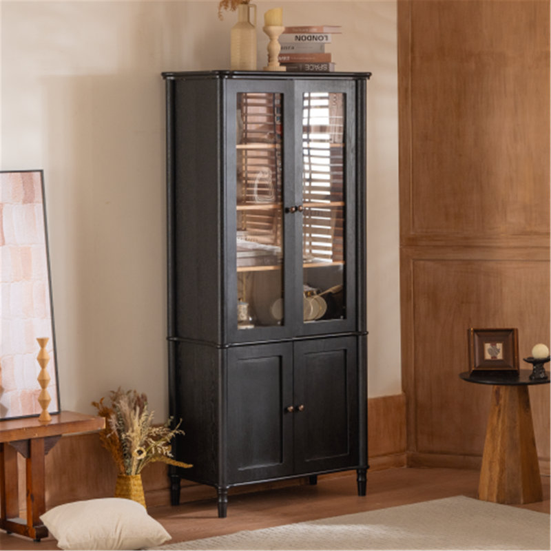 Vitrine avec rangement, armoire de rangement Mid-Century avec portes en verre