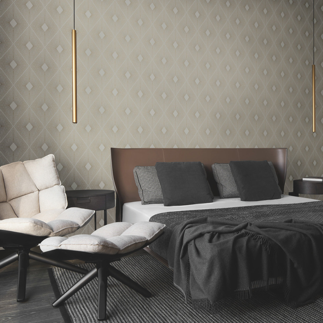 Antonina Vella Modern Metals Modern Geometric Wallpaper, Warm Grey/Gold