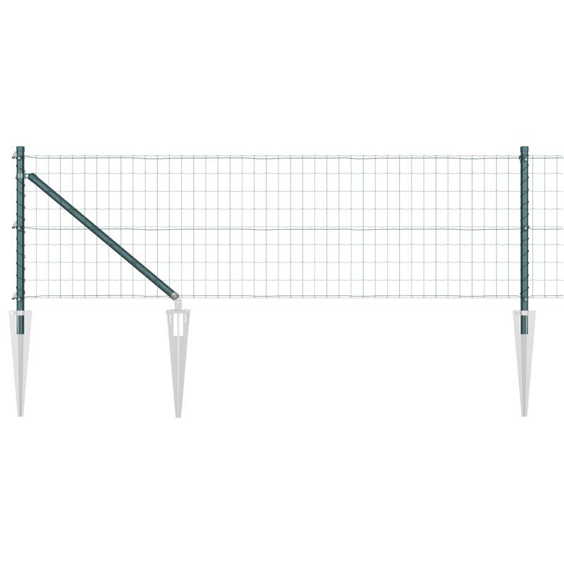 Welded Wire Fence With 13 Spike Posts Galvanised Steel, Green, 60cm H x 1000cm W
