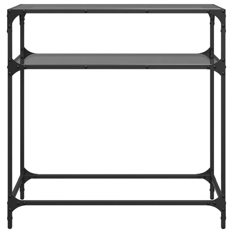 Console Table With Glass Top Steel, 81cm H x 80cm W x 35cm D, Black Glass