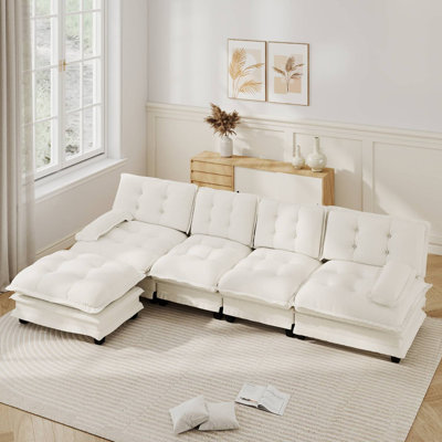 Canapé modulaire en L en chenille avec repose-pieds