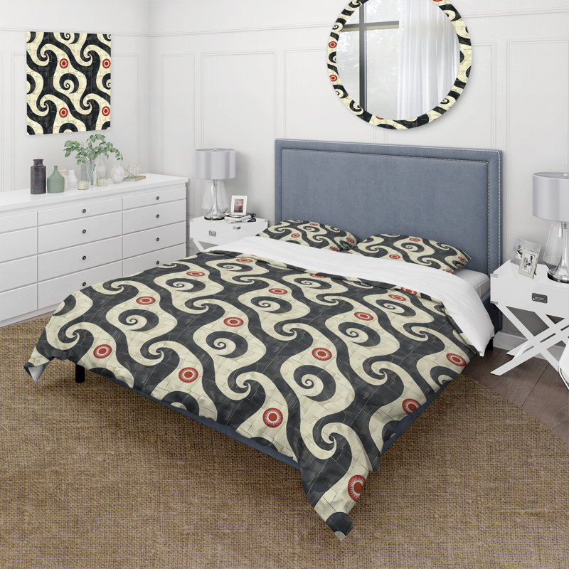 Ensemble de housse de couette rétro géométrique noir et blanc Art II - Mid-Century