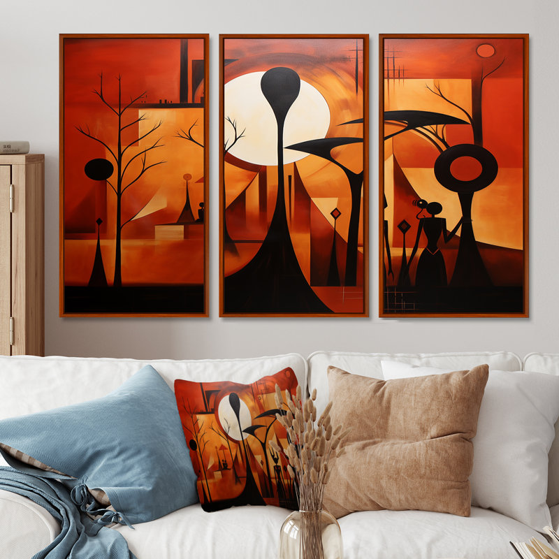 Futures souvenirs d'Afrique - ensemble d'art mural africain, Cadre flottant brun, H 32 po x l 48 po x P 1 po