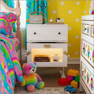 Robot LED Nightstand with 360° Rotating Drawer - Modern End Table