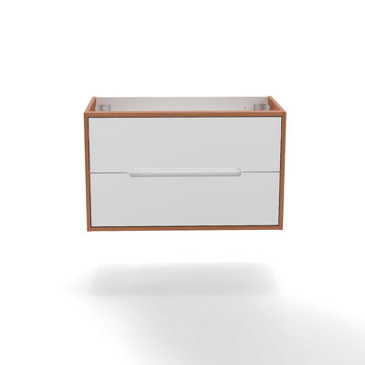 Armoire de salle de bain 32 po, armoire simple, avec vasque en céramique 32 po, conception à double tiroir, tiroir à fermeture lente, conception sans poignée, bois massif, couleur blanc naturel