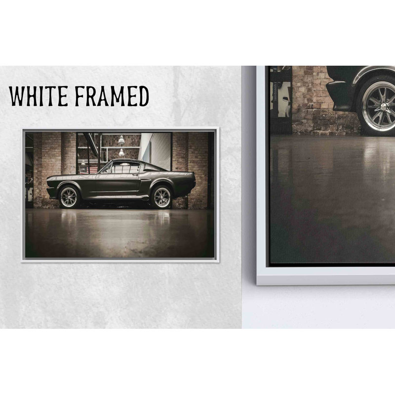 Élégante impression sur toile de la Ford Mustang: œuvre d'art de voiture américaine classique, 1P WhiteFramedCanves
