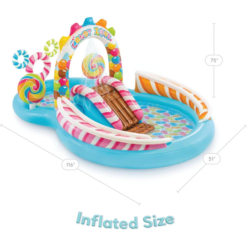 Candy Zone Inflatable Kiddie Pool: Inflatable Kids Pool With Water Sprayer And Slide – Splash Pad