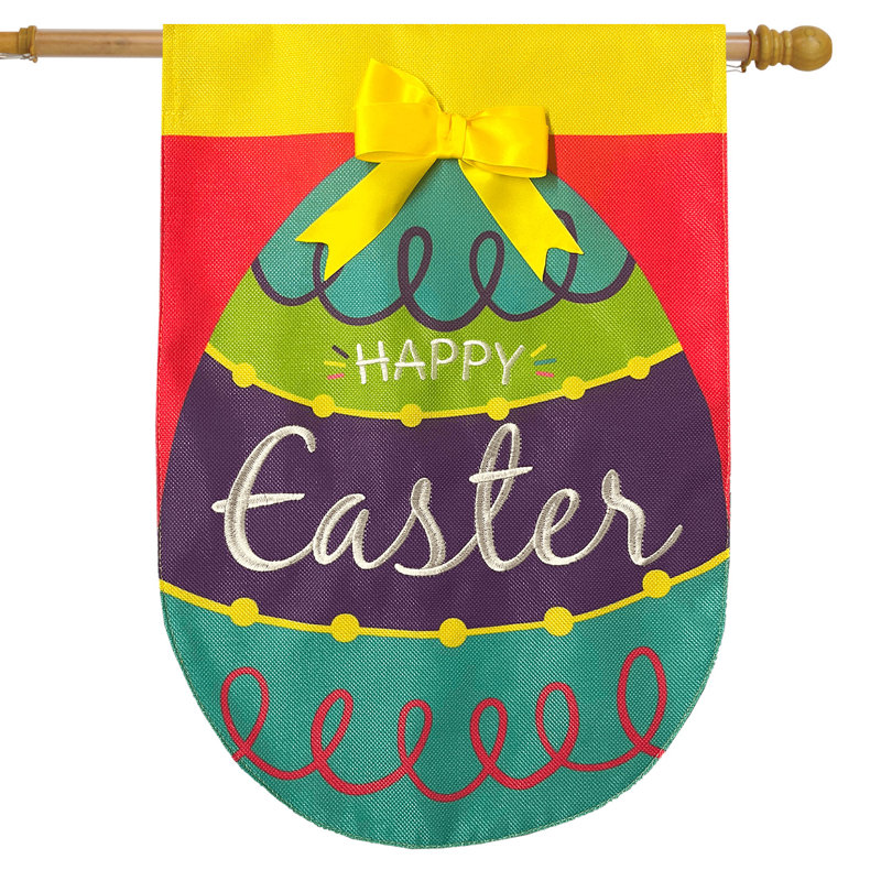 Happy Easter Egg House Flag, Red/Green/Yellow Easter