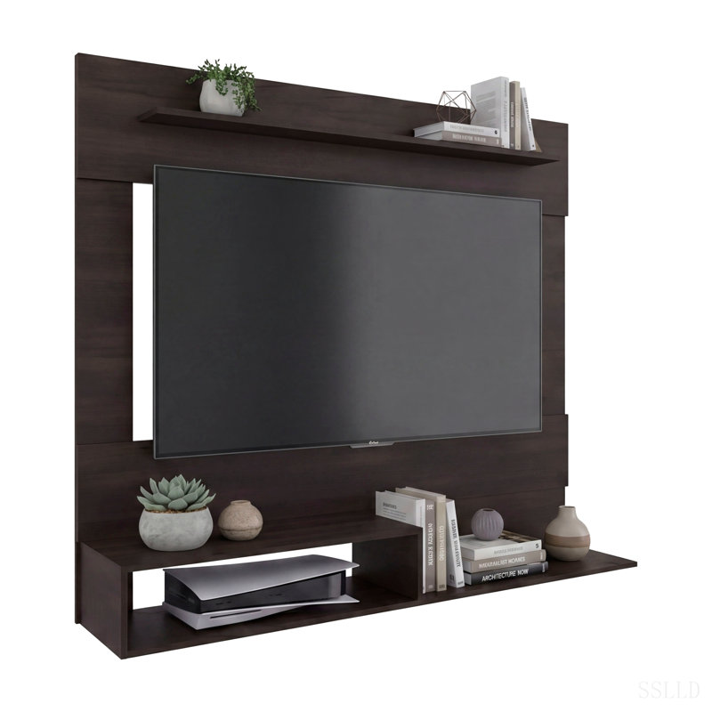 Centre de divertissement 55 po Being Be Floating avec espace télé, une tablette supérieure, deux tablettes de rangement, console multimédia murale pour les petits espaces et l'organisation à domicile