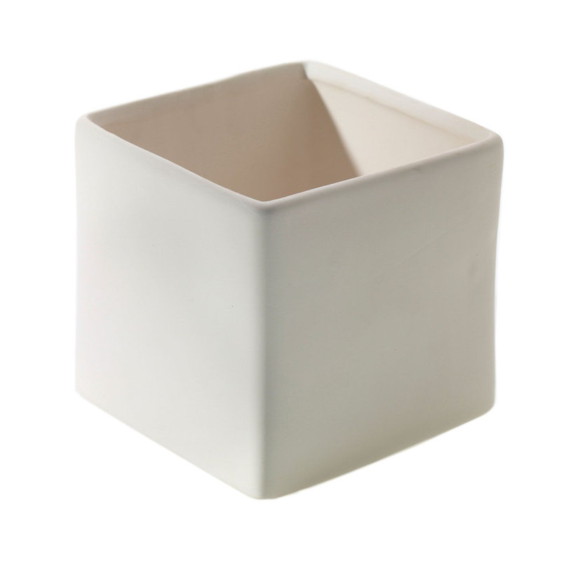 Pot à fleurs en céramique Demetria, Blanc mat, H 5,5 po x l 5,5 po x P 5,5 po