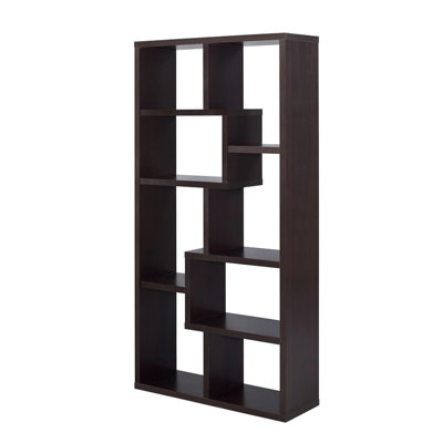 Cappuccino, 10-Shelf Geometric Bookcase, Engineered Wood, Scratch- Veneer, Space, Offices Living Rooms