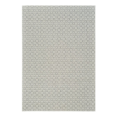 6' X 9' Cream and Beige Geometric Distressed Indoor Outdoor Area Rug