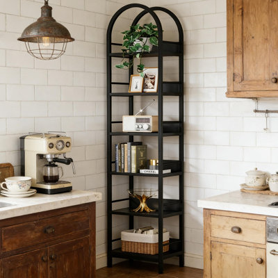 Versatility Display Shelf, Compact Bookshelf, Arched Corner Bookcase with 6 Tiers and Curved Design for Maximum Storage and Style