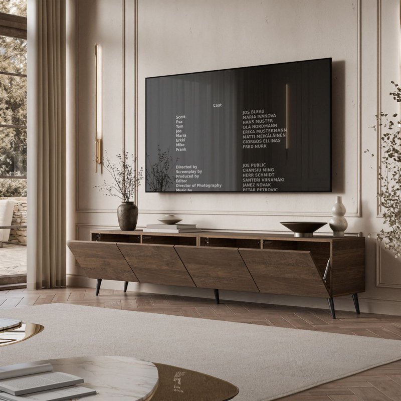 Unfinished TV Stand for TVs up to 88" with Fireplace Included, black ONYX legs