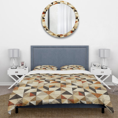 Brown Triangles Print VI - Midcentury Duvet Cover Set