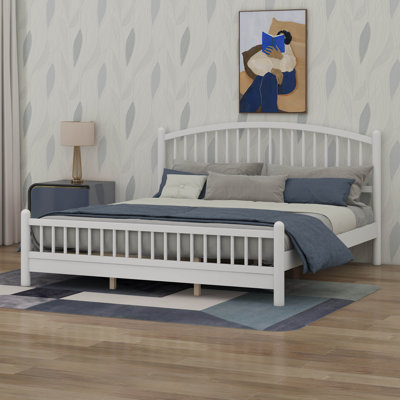 Base de lit en bois avec tête de lit, cadre de lit plateforme Mid-Century avec tête et pied de lit à lattes arquées, espace de rangement sous le lit