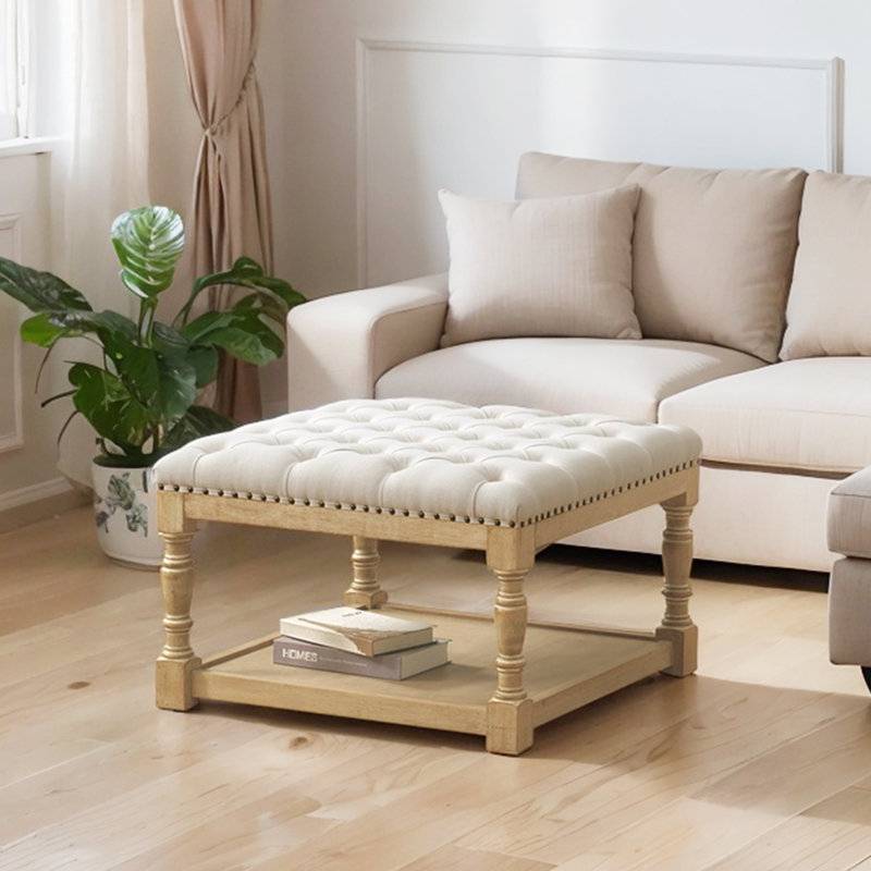Repose-pieds capitonné avec rangement 28,35 po, Beige