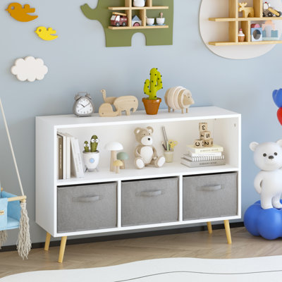 Kids' Multi-functional Bookcase with Collapsible Fabric Drawers for Book Display, Toy Storage, and Interior Decoration