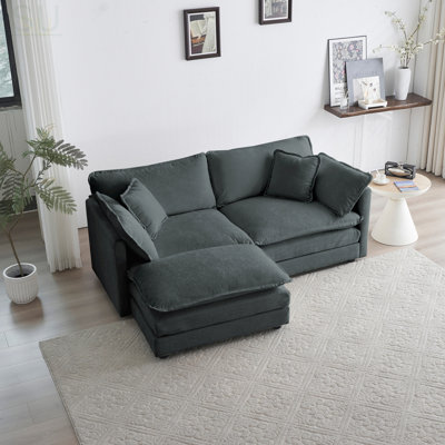 Chenille Two-Seater L-Shaped Sectional Sofa With Ottoman, Ideal For Small Living Spaces And Maximum Comfort
