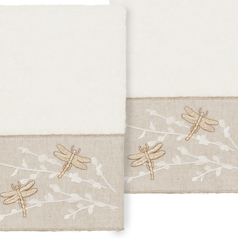 Ensemble de 2 serviettes en coton Braelyn, Crème